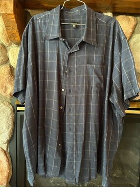 Van Heusen Men Navy Short-Sleeve Windowpane Button-Up Shirt, Size XXL
